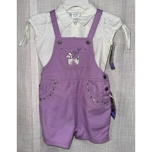 Y2K Vintage Carter's Baby Overalls 12-18 Purple Poodle Eyelet 9-12 mo Set NWT